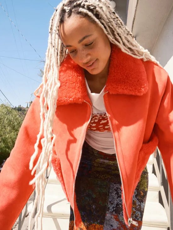 Lisa Says Gah Jackets Outerwear Women Vera Shearling Aviator Jacket Red