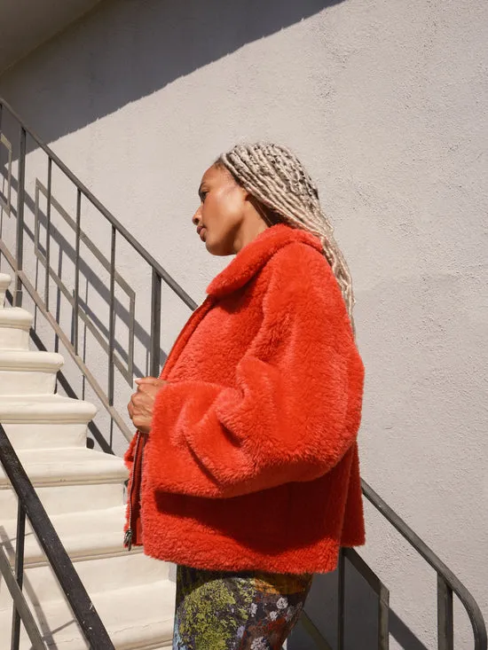 Lisa Says Gah Jackets Outerwear Women Vera Shearling Aviator Jacket Red