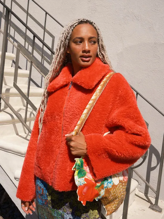 Lisa Says Gah Jackets Outerwear Women Vera Shearling Aviator Jacket Red