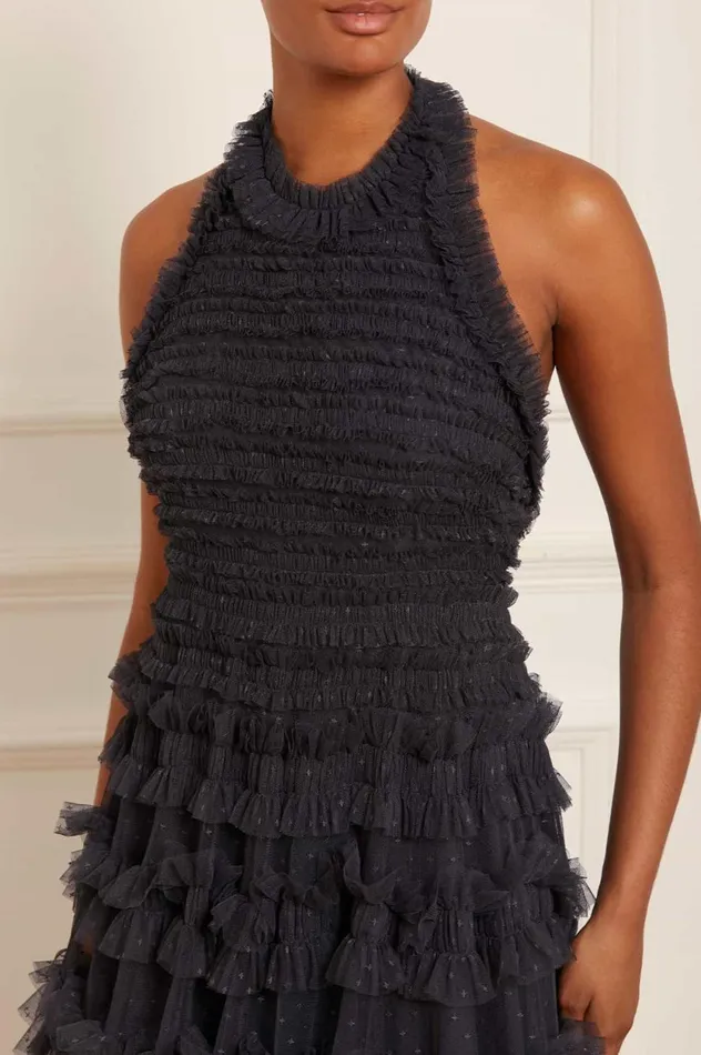 Lisette Ruffle Halter Neck Gown Black Women Needle and Thread Dresses