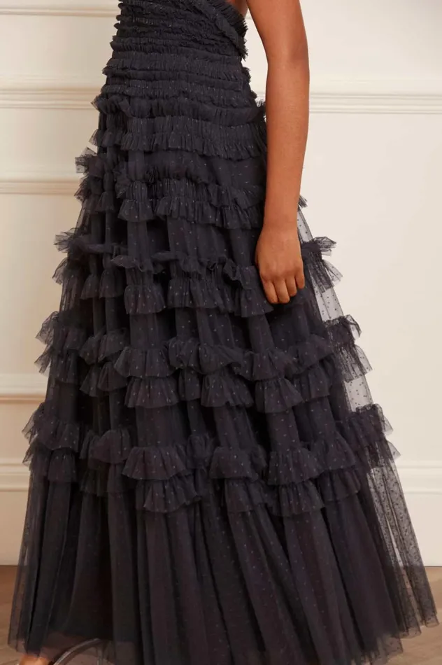 Lisette Ruffle Halter Neck Gown Black Women Needle and Thread Dresses