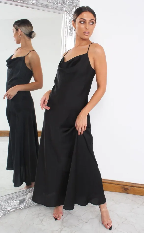 Luxury Black Satin Cowl Neck Maxi Dress Women Missfiga Maxi Dresses Luxury Black Satin Cowl Neck Maxi Dress Women Missfiga Maxi Dresses