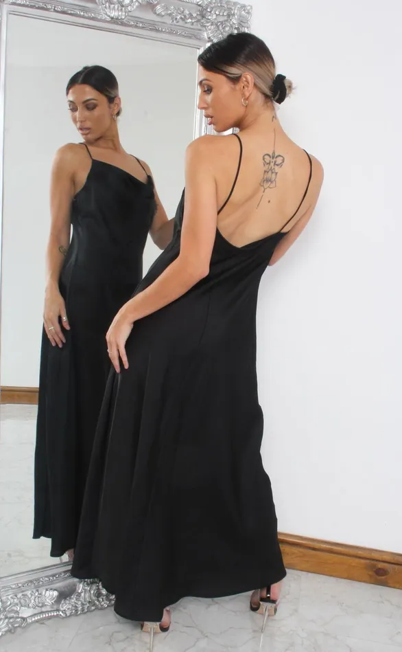 Luxury Black Satin Cowl Neck Maxi Dress Women Missfiga Maxi Dresses Luxury Black Satin Cowl Neck Maxi Dress Women Missfiga Maxi Dresses