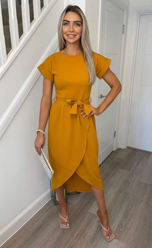 Madison Mustard Short Sleeve Wrap Day Dress Women Missfiga Wrap Dresses