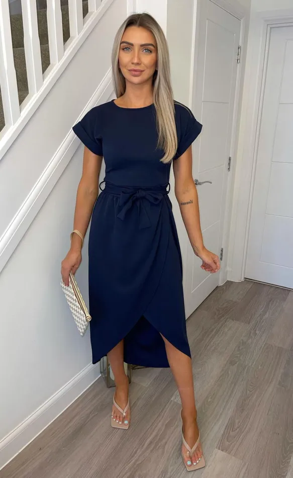 Madison Navy Short Sleeve Wrap Day Dress Women Missfiga Wrap Dresses