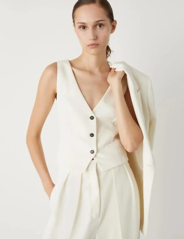 Marella Jackets Women Crepe Gilet Wool White