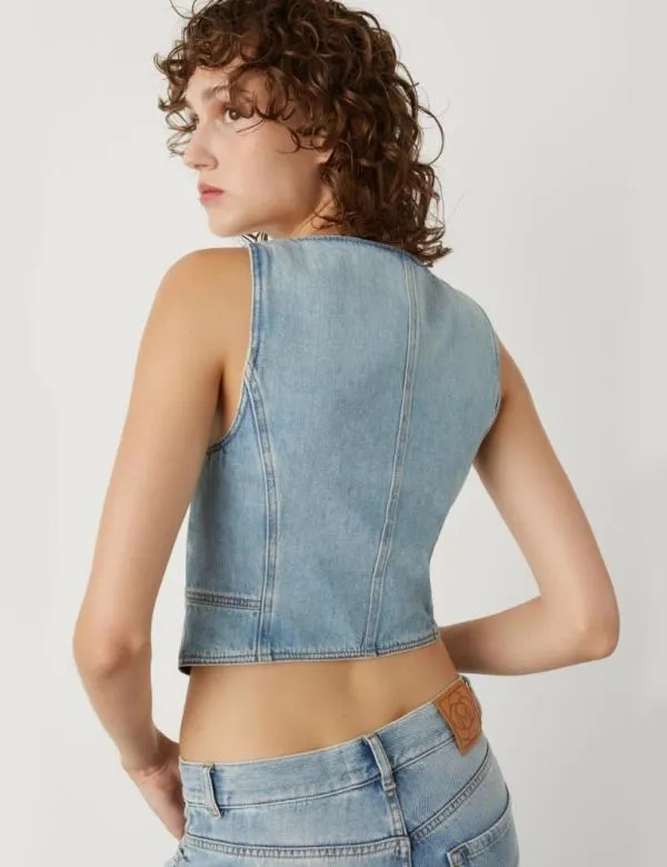 Marella Jackets Women Denim Gilet Blue Jeans