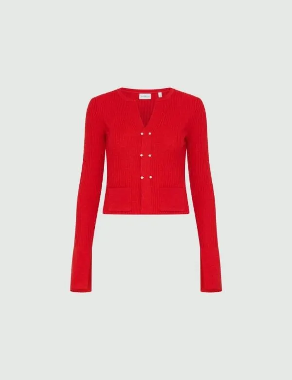 Marella Knitwear Women Ribknit Cardigan Red
