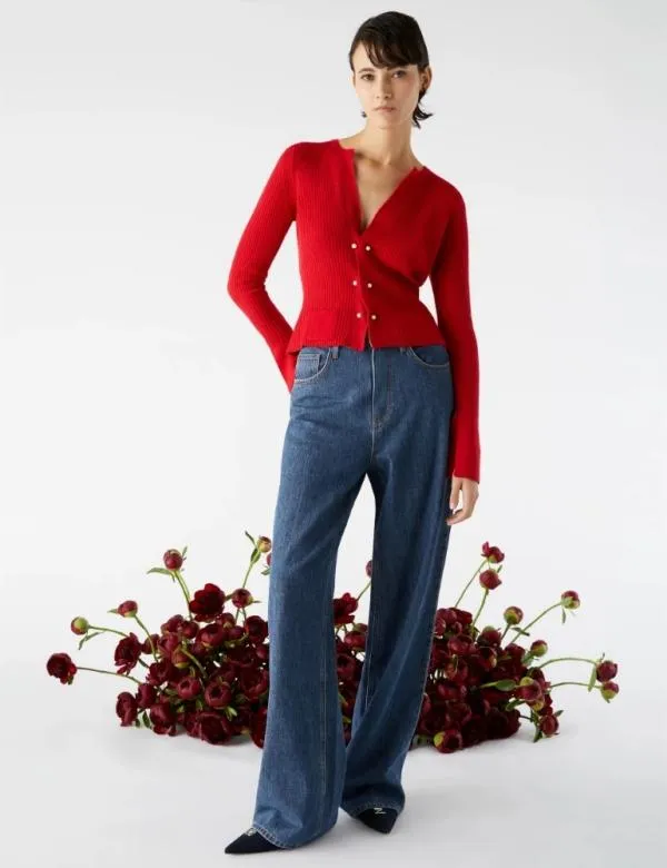Marella Knitwear Women Ribknit Cardigan Red