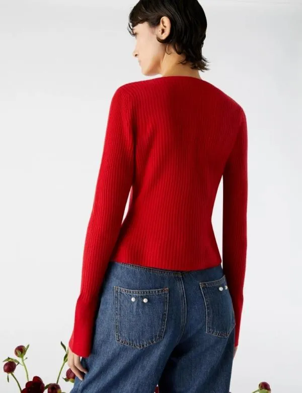 Marella Knitwear Women Ribknit Cardigan Red