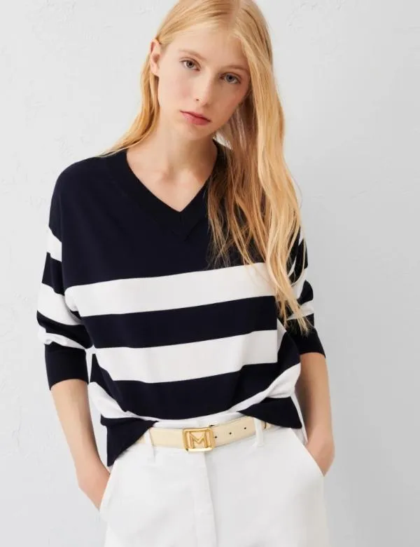 Marella Knitwear Women Striped Sweater Navy