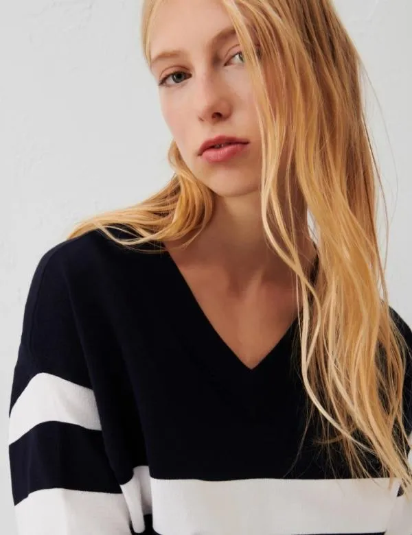 Marella Knitwear Women Striped Sweater Navy