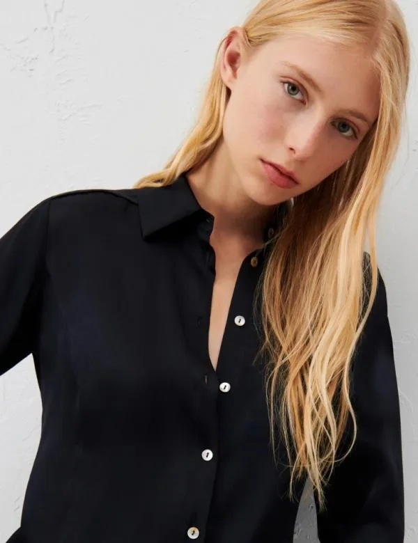Marella Shirts Women Satin Shirt Navy
