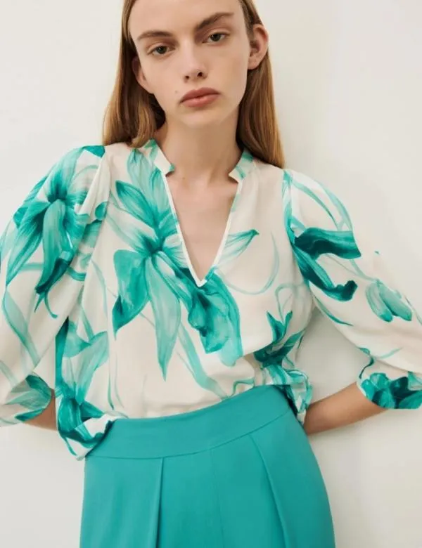 Marella Shirts Women Silk Blouse Emerald