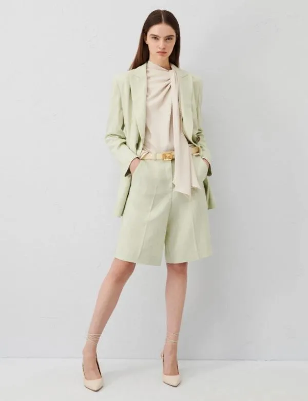 Marella Trousers Women Basketweave Shorts Apple Green