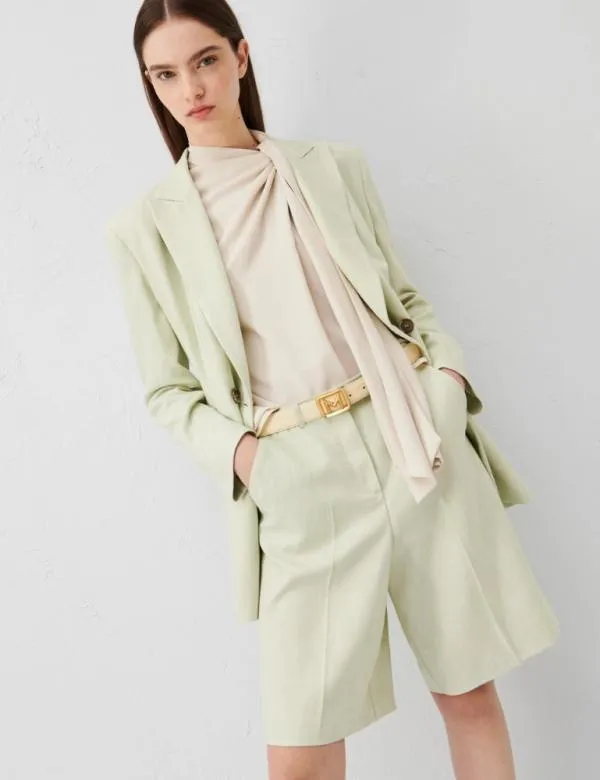 Marella Trousers Women Basketweave Shorts Apple Green