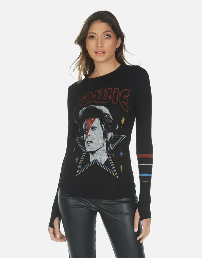 McKinley Bowie 1973 Tour Black Women039s Lauren Moshi Long Sleeve