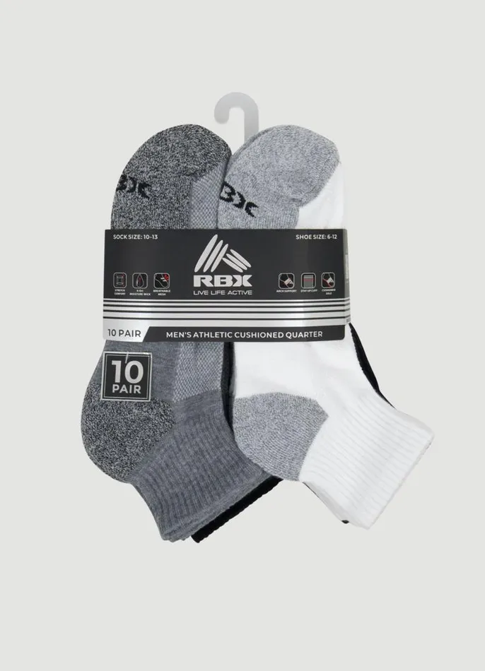 Men 10Pack Quarter Socks Multi RBX Active Socks