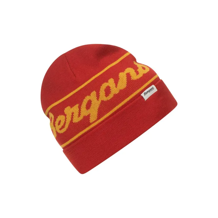 Men Bergans Of Norway Beanies And Caps Bergans Logo Beanie Dark Brick