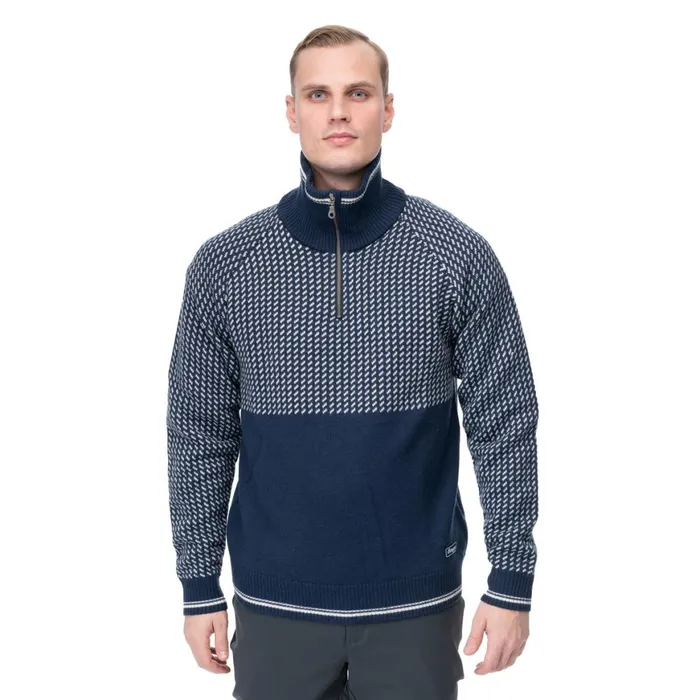Men Bergans Of Norway Jumpers And Long Sleeves Alvdal Wool Half Zip Navy Vanilla White