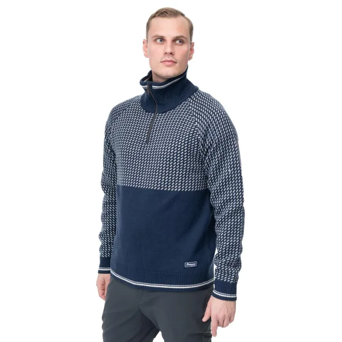 Men Bergans Of Norway Jumpers And Long Sleeves Alvdal Wool Half Zip Navy Vanilla White