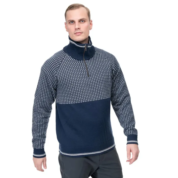 Men Bergans Of Norway Jumpers And Long Sleeves Alvdal Wool Half Zip Navy Vanilla White