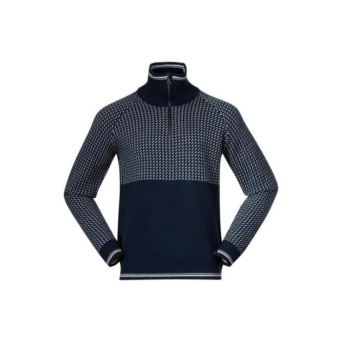 Men Bergans Of Norway Jumpers And Long Sleeves Alvdal Wool Half Zip Navy Vanilla White