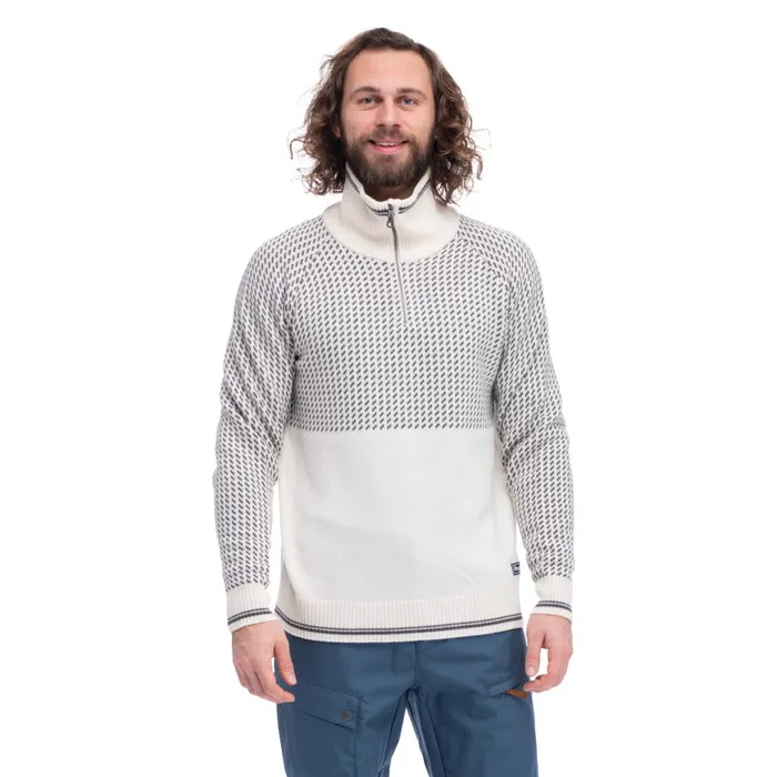 Men Bergans Of Norway Jumpers And Long Sleeves Alvdal Wool Half Zip Vanilla White Solid Dark Grey