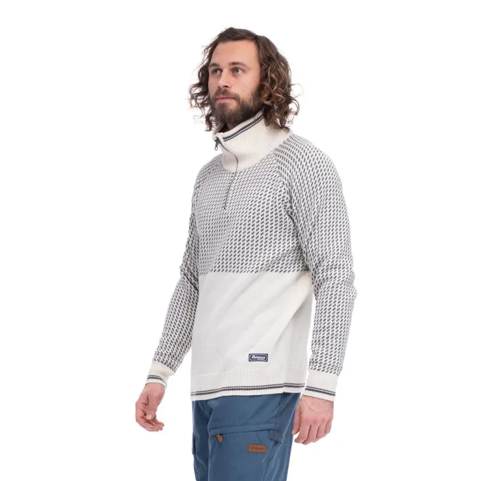 Men Bergans Of Norway Jumpers And Long Sleeves Alvdal Wool Half Zip Vanilla White Solid Dark Grey