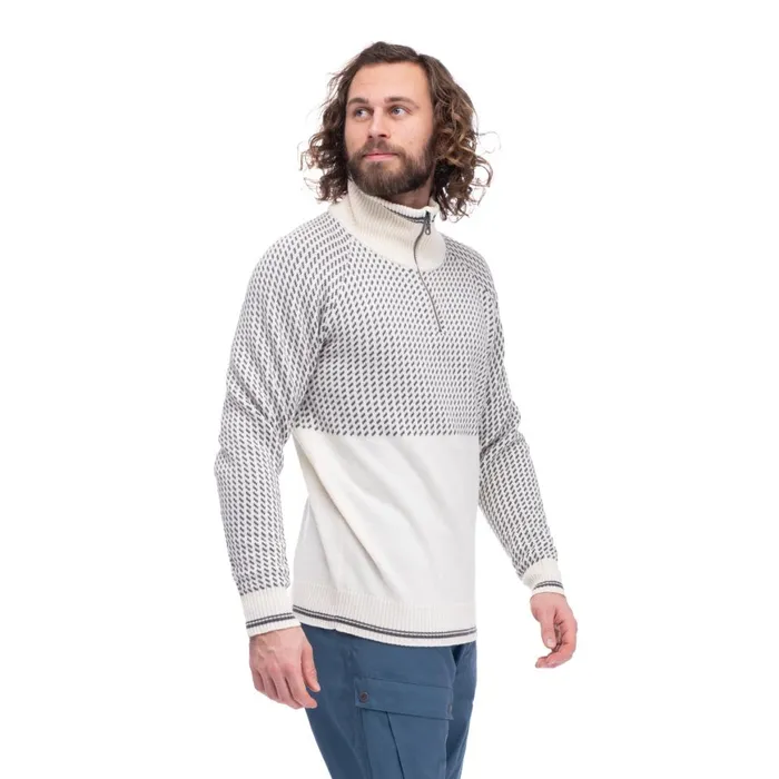 Men Bergans Of Norway Jumpers And Long Sleeves Alvdal Wool Half Zip Vanilla White Solid Dark Grey