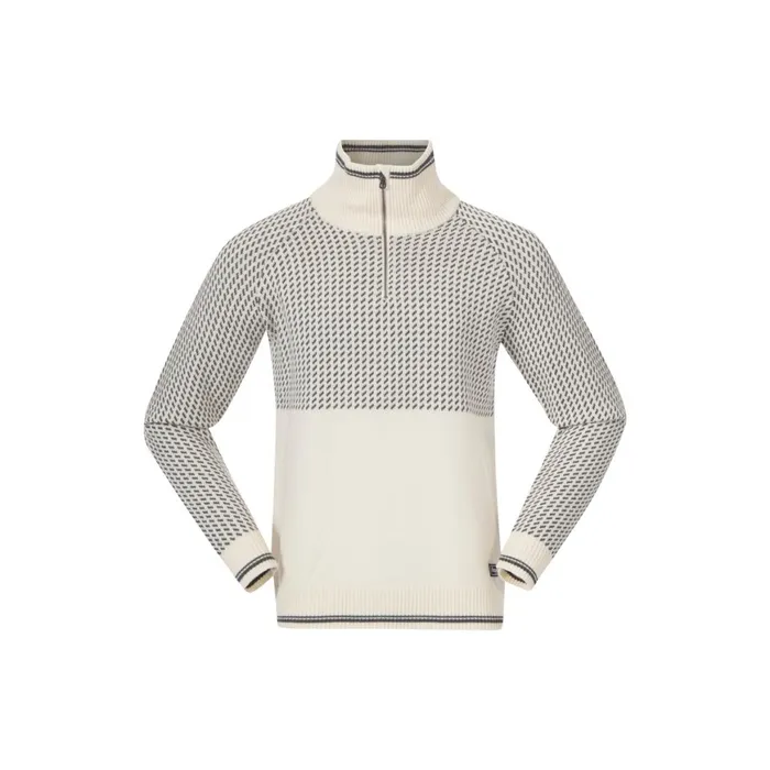 Men Bergans Of Norway Jumpers And Long Sleeves Alvdal Wool Half Zip Vanilla White Solid Dark Grey
