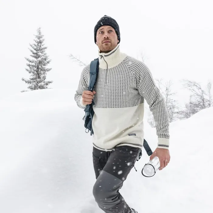 Men Bergans Of Norway Jumpers And Long Sleeves Alvdal Wool Half Zip Vanilla White Solid Dark Grey