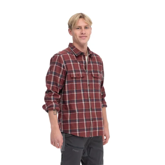 Men Bergans Of Norway Shirts Tovdal Shirt Amarone Red Dark Shadow Grey Check
