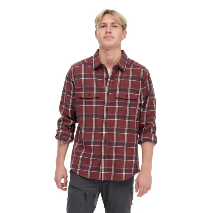 Men Bergans Of Norway Shirts Tovdal Shirt Amarone Red Dark Shadow Grey Check