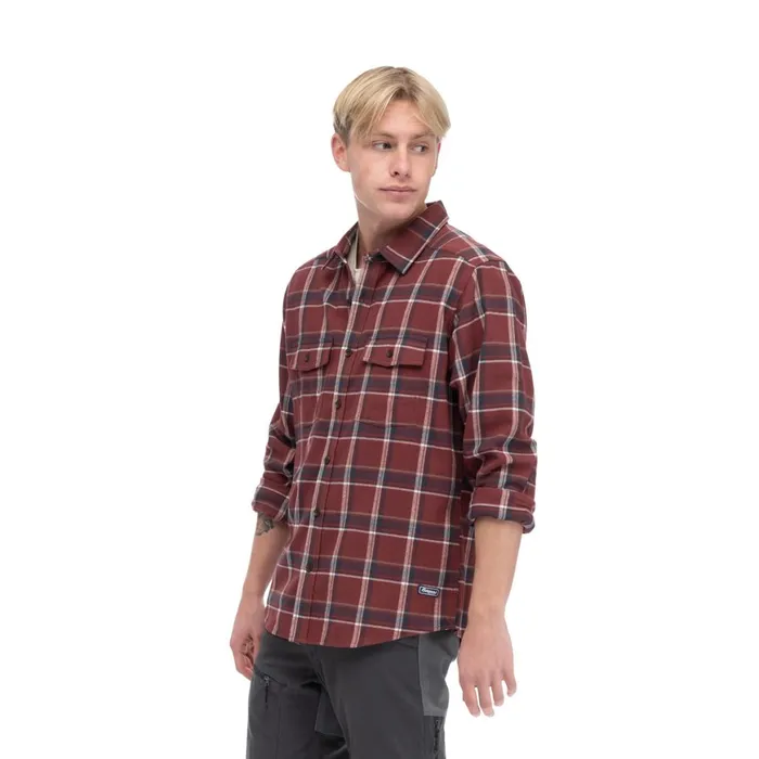 Men Bergans Of Norway Shirts Tovdal Shirt Amarone Red Dark Shadow Grey Check