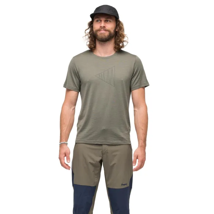 Men Bergans Of Norway TShirts Vaagaa Adventure Merino Tee Green Mud
