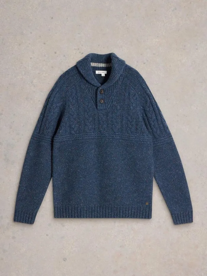 Men Berkley Shawl Wool Neck Jumper Navy Multi White Stuff Knitwear Men Berkley Shawl Wool Neck Jumper Navy Multi White Stuff Knitwear