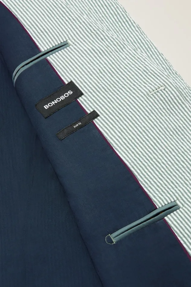 Men Bonobos Blazers and Sport Coats Jetsetter Italian Seersucker Blazer Olive And White Stripe