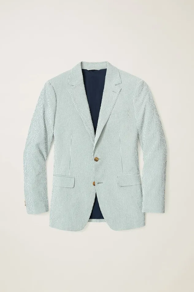 Men Bonobos Blazers and Sport Coats Jetsetter Italian Seersucker Blazer Olive And White Stripe