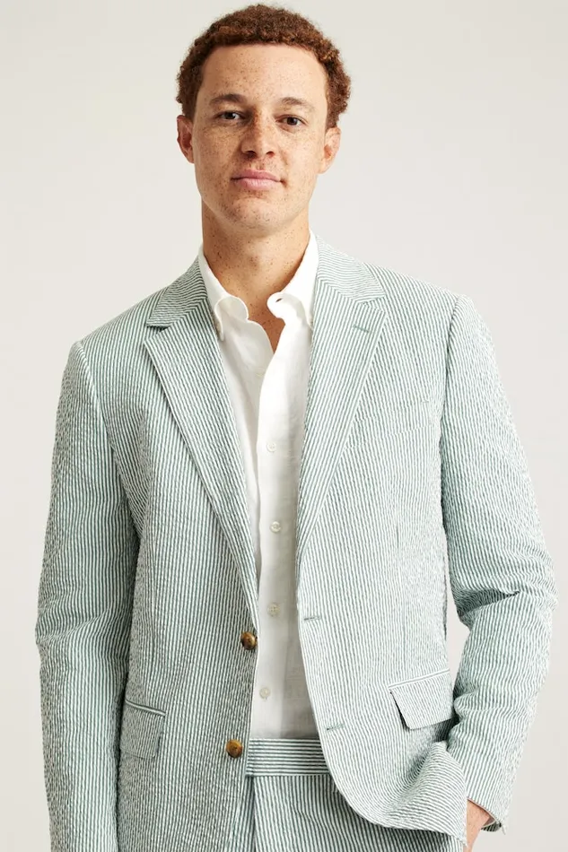Men Bonobos Blazers and Sport Coats Jetsetter Italian Seersucker Blazer Olive And White Stripe