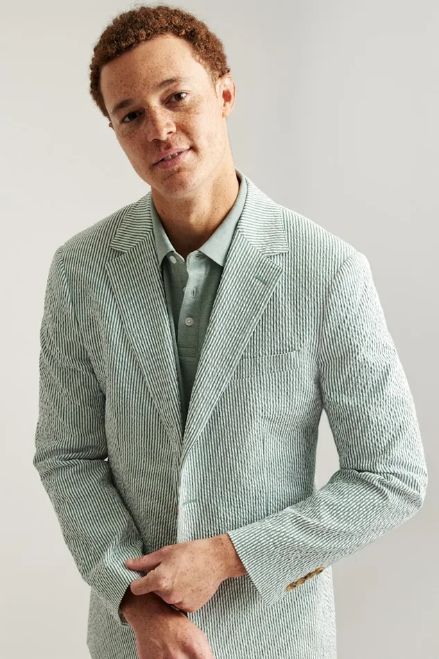 Men Bonobos Blazers and Sport Coats Jetsetter Italian Seersucker Blazer Olive And White Stripe