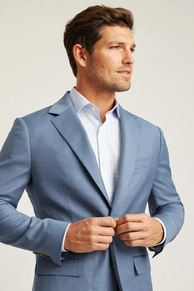 Men Bonobos Blazers and Sport Coats Jetsetter Wool Blazer Blue White Deco Check
