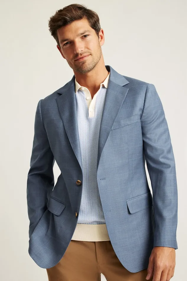 Men Bonobos Blazers and Sport Coats Jetsetter Wool Blazer Blue White Deco Check