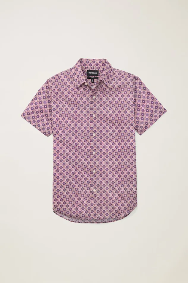 Men Bonobos Casual Shirts Button Up Your Style With Bonobos039 Riviera Short Sleeve Shirt Navy Pink Tile Geo