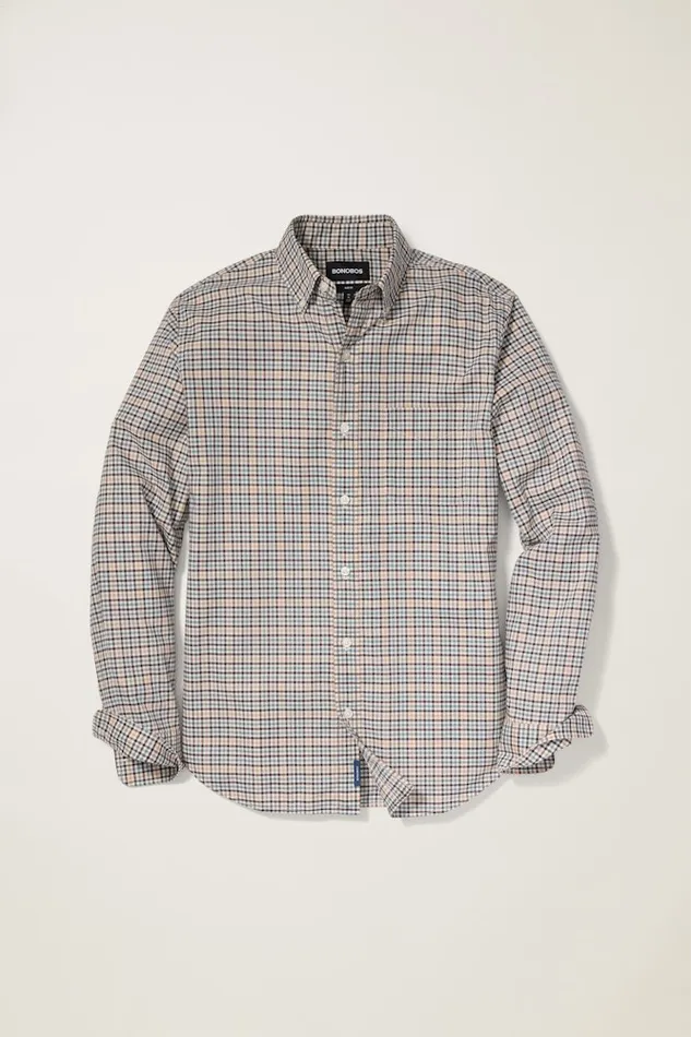 Men Bonobos Casual Shirts Stretch Everyday Shirt Bonobos Cotton Button Down Shirt Khaki Check