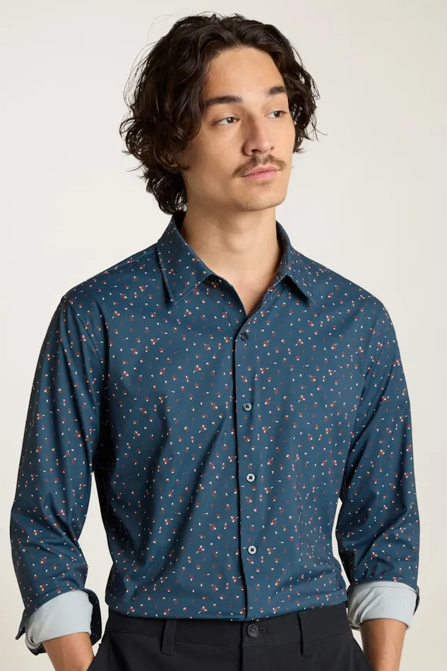 Men Bonobos Casual Shirts Tech Button Down Shirt Blue Sea Floral