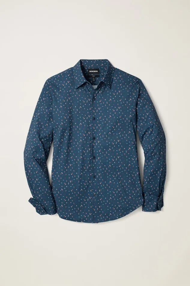 Men Bonobos Casual Shirts Tech Button Down Shirt Blue Sea Floral