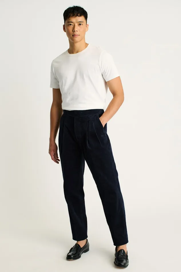 Men Bonobos Dress Pants Italian Gurkha Trouser Navy Blue Corduroy