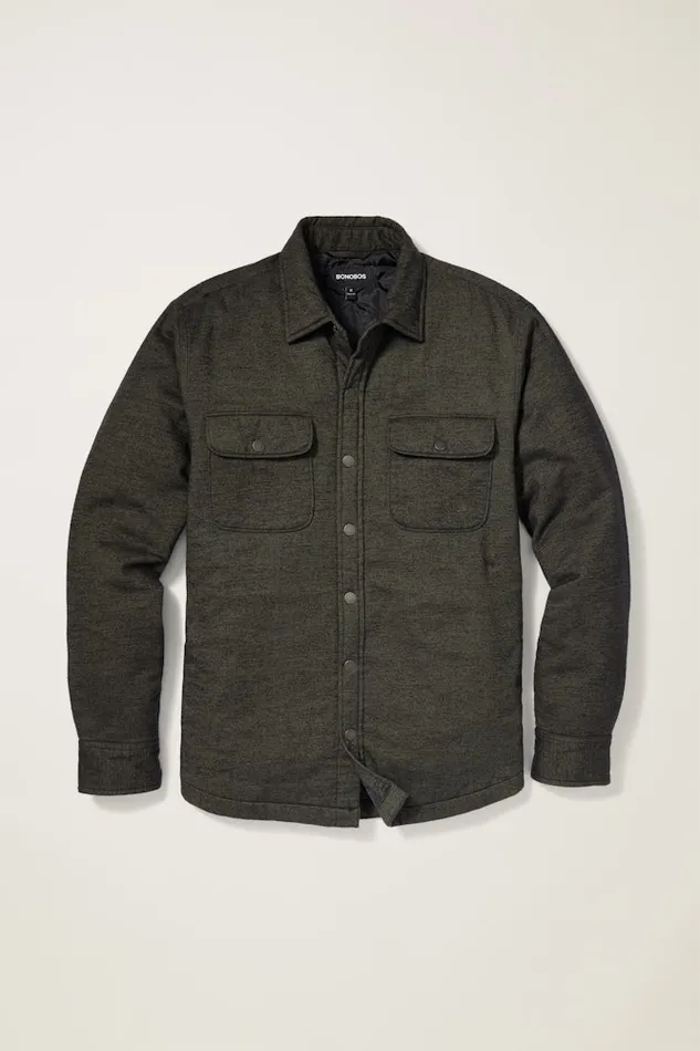 Men Bonobos Flannels and Shirt Jackets Flannel Quilted Jacket Olive Green Twill Dobby Men Bonobos Flannels and Shirt Jackets Flannel Quilted Jacket Olive Green Twill Dobby