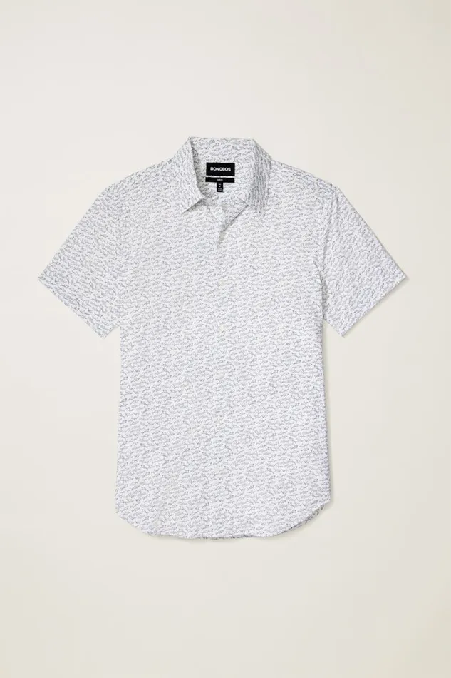 Men Bonobos Short Sleeve Shirts Tech Short Sleeve Shirt White Shark Frenzy Men Bonobos Short Sleeve Shirts Tech Short Sleeve Shirt White Shark Frenzy